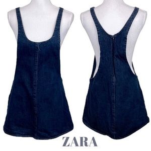 Zara Blue Jean Overall Style Boho Hippie Mini Dress NWOT